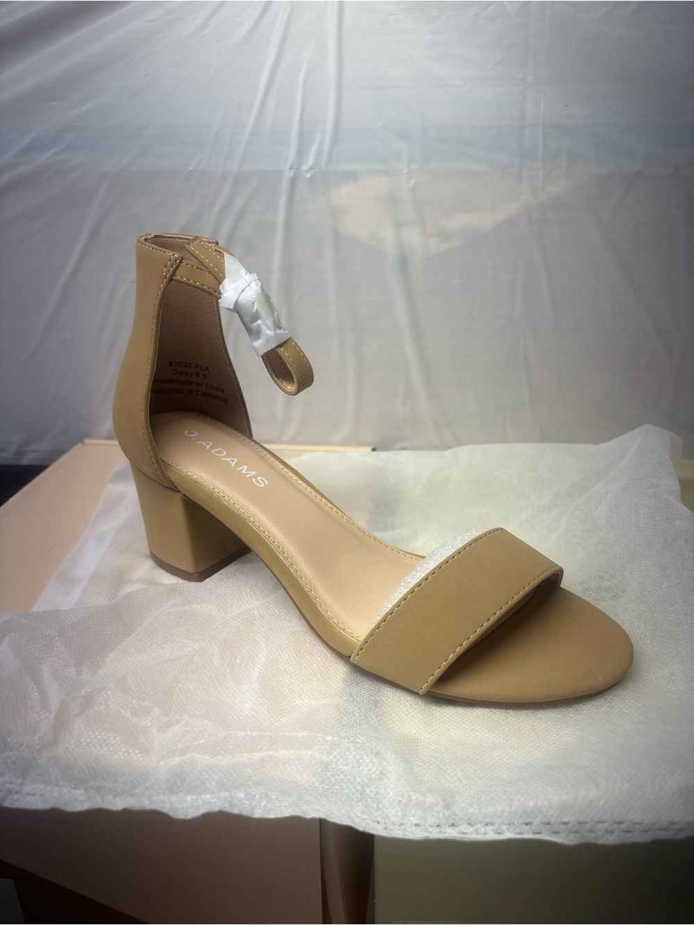 Adams Women’s Natural Ankle-Strap Block Heel Sandal